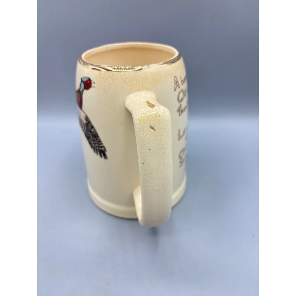 Vintage Pheasant Beer Stein Ceramic‎ Mug Hunting Bird Poem Gold Trim